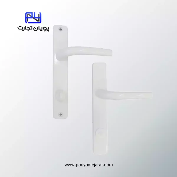 دستگیره درب سرویسی BELER سفید براق، جنس آلومینیوم مقاوم در برابر رطوبت – مدل دوطرفه 90×35 میلی‌متر