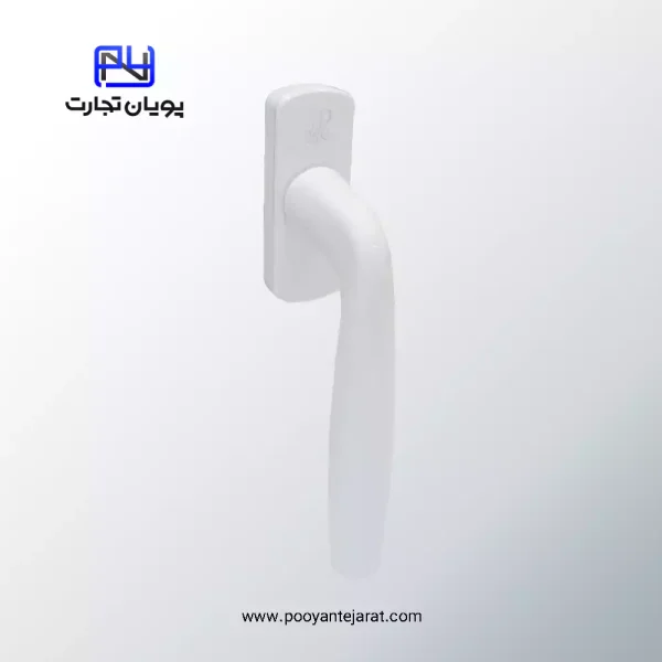 دستگیره پنجره سکوئستیک دوطرفه YAER سفید براق – آلومینیومی، کلیدخور و کوتاه‌دسته