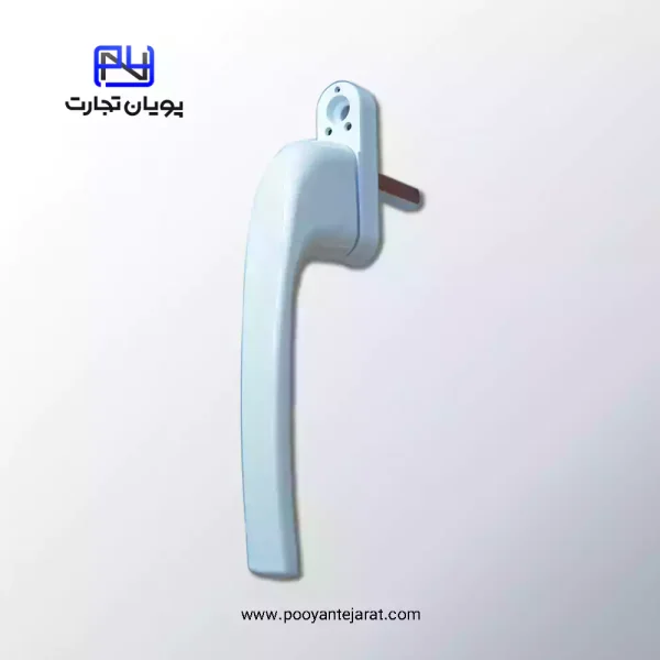 دستگیره پنجره پلاک باریک سفید YAER سوئیچی – آلومینیومی، کوتاه‌دسته و مخصوص پنجره دوجداره