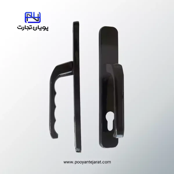 دستگیره درب سوئیچی BELER مشکی براق مدل 85×35 میلی‌متر، آلومینیومی دوطرفه مناسب درب داخلی و ورودی